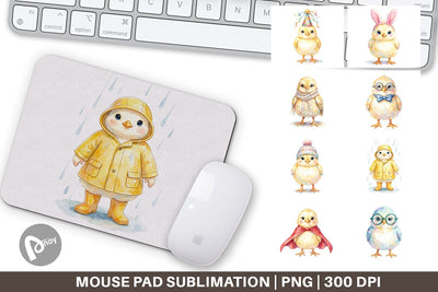 Mouse Pad Watercolor Easter Chick Dress Up Art Sublimation artnoy 