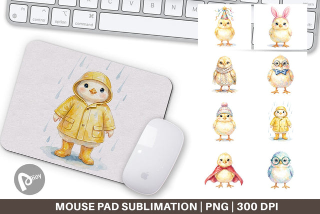 Mouse Pad Watercolor Easter Chick Dress Up Art Sublimation artnoy 