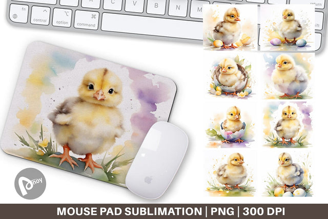 Mouse Pad Watercolor Easter Chick Sublimation artnoy 