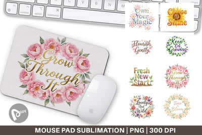 Mouse Pad Watercolor Elegant Floral Affirmations Quote Sublimation artnoy 