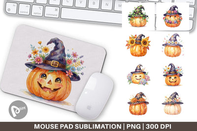 Mouse Pad Watercolor Enchanted Floral Witch Hat Sublimation artnoy 