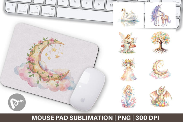 Mouse Pad Watercolor Fantasy Mom And Baby Creatures Sublimation artnoy 