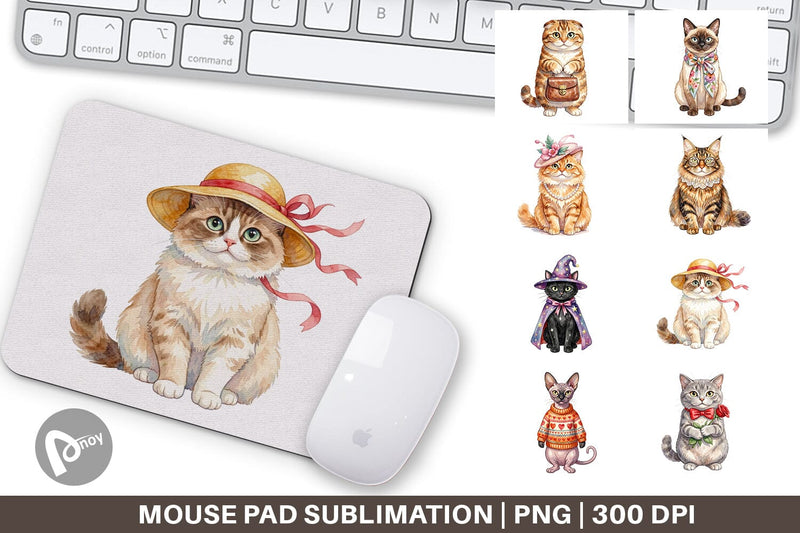 Mouse Pad Watercolor Fashionable Cat Mom Portraits Sublimation artnoy 