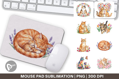 Mouse Pad Watercolor Floral Cat Motherhood Art Sublimation artnoy 