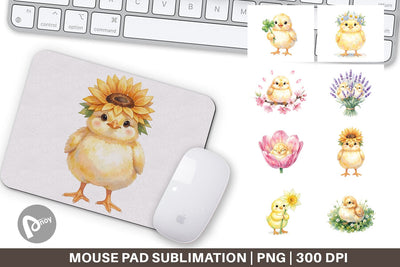 Mouse Pad Watercolor Floral Easter Chick Art Sublimation artnoy 