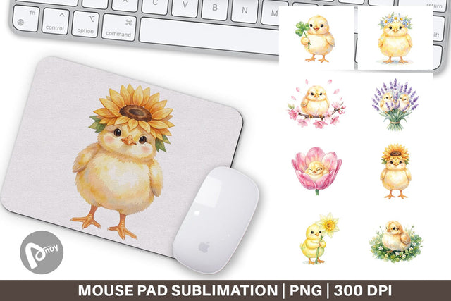 Mouse Pad Watercolor Floral Easter Chick Art Sublimation artnoy 