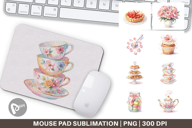 Mouse Pad Watercolor Floral Mother Day Tea Sublimation artnoy 