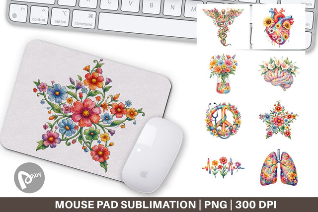 Mouse Pad Watercolor Floral Retro Medical Anatomy Sublimation artnoy 