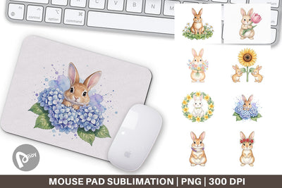 Mouse Pad Watercolor Floral Spring Easter Bunny Sublimation artnoy 