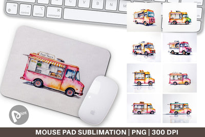 Mouse Pad Watercolor Food Truck Sublimation artnoy 