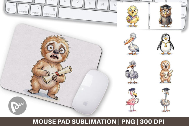 Mouse Pad Watercolor Funny Animal Graduation Sublimation artnoy 