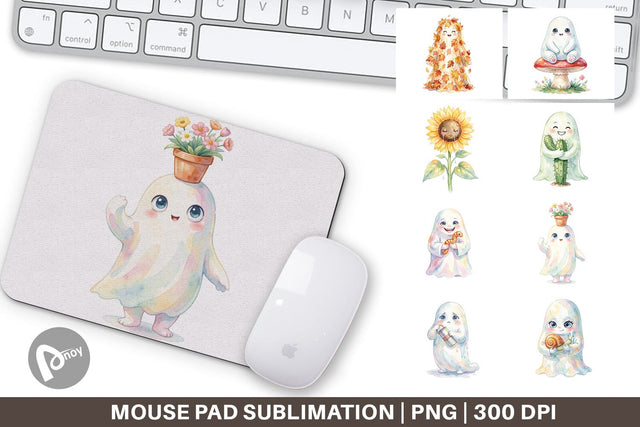 Mouse Pad Watercolor Funny Botanical Nature Ghost Sublimation artnoy 