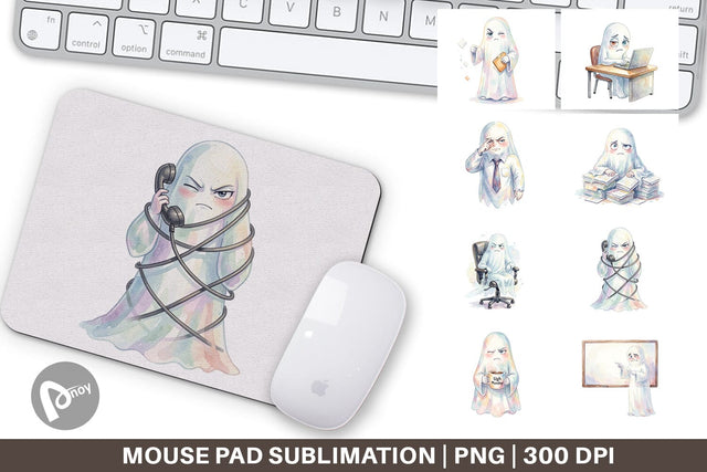 Mouse Pad Watercolor Funny Corporate Office Ghost Sublimation artnoy 