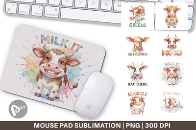 Mouse Pad Watercolor Funny Derpy Cow Quotes Sublimation artnoy 