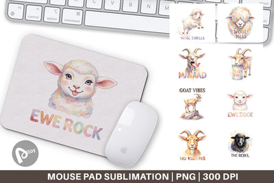 Mouse Pad Watercolor Funny Goofy Goat & Sheep Quotes Sublimation artnoy 