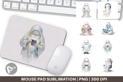 Mouse Pad Watercolor Funny Grumpy Gamer Ghost Sublimation artnoy 