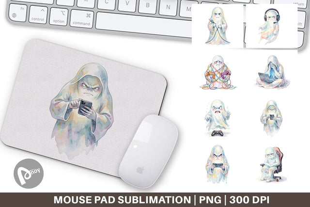 Mouse Pad Watercolor Funny Grumpy Gamer Ghost Sublimation artnoy 