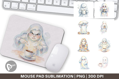 Mouse Pad Watercolor Funny Grumpy Morning Ghost Sublimation artnoy 