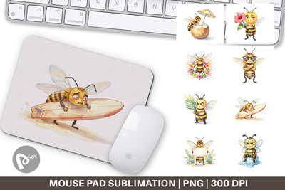 Mouse Pad Watercolor Funny Grumpy Tropical Bee Sublimation artnoy 