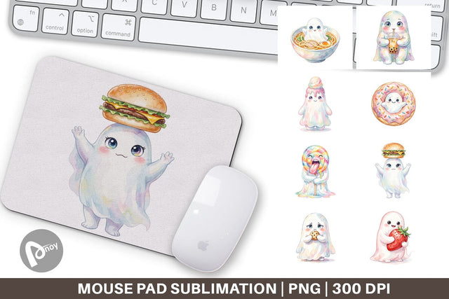 Mouse Pad Watercolor Funny Hungry Foodie Ghost Sublimation artnoy 