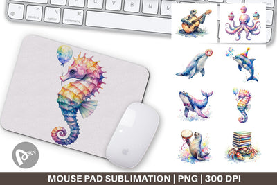 Mouse Pad Watercolor Funny Ocean Animals Sublimation artnoy 