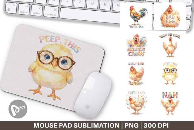 Mouse Pad Watercolor Funny Quirky Chicken Quotes Sublimation artnoy 