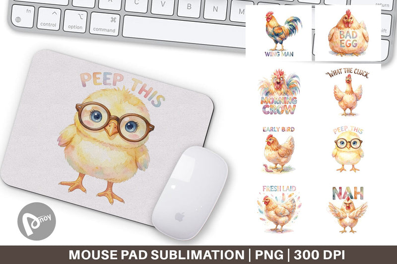 Mouse Pad Watercolor Funny Quirky Chicken Quotes Sublimation artnoy 