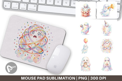 Mouse Pad Watercolor Funny Ugly Cute Party Ghost Sublimation artnoy 