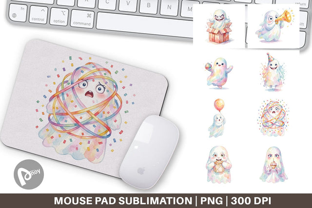 Mouse Pad Watercolor Funny Ugly Cute Party Ghost Sublimation artnoy 