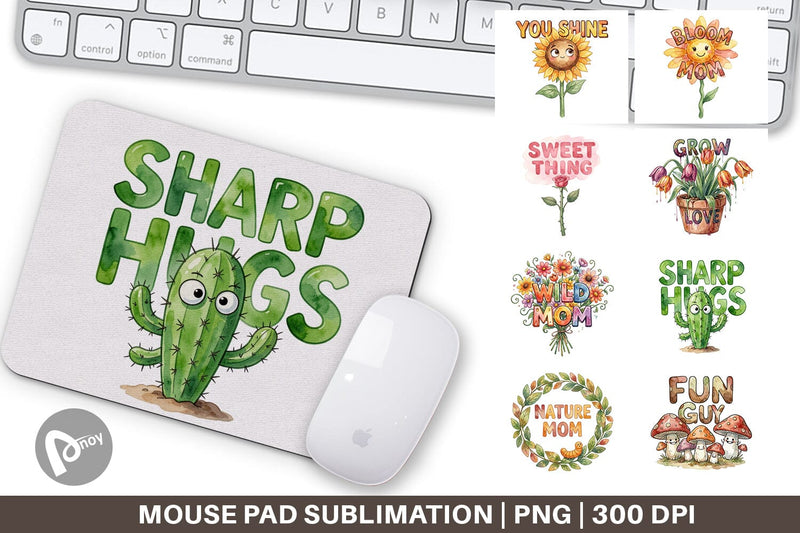 Mouse Pad Watercolor Funny Wonky Floral Mom Art Quotes Sublimation artnoy 