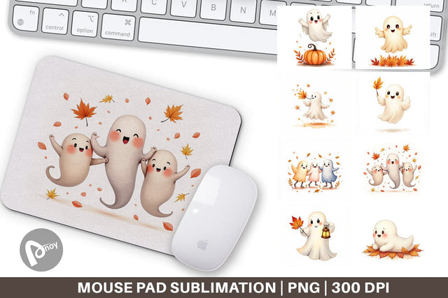Mouse Pad Watercolor Ghost Autumn Leaves Sublimation artnoy 