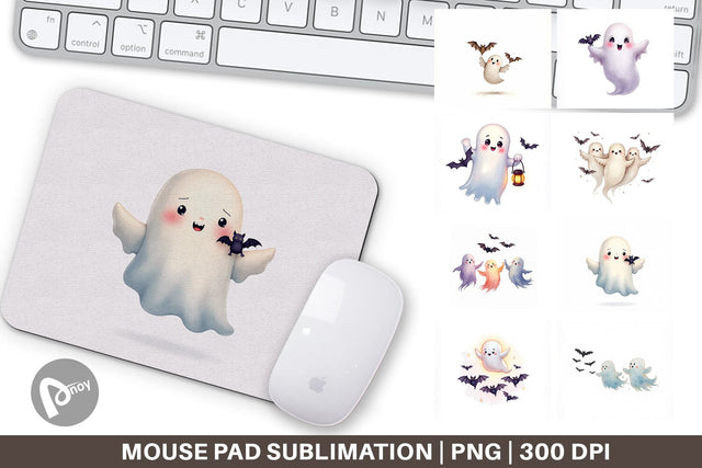 Mouse Pad Watercolor Ghost Bat Friends Sublimation artnoy 