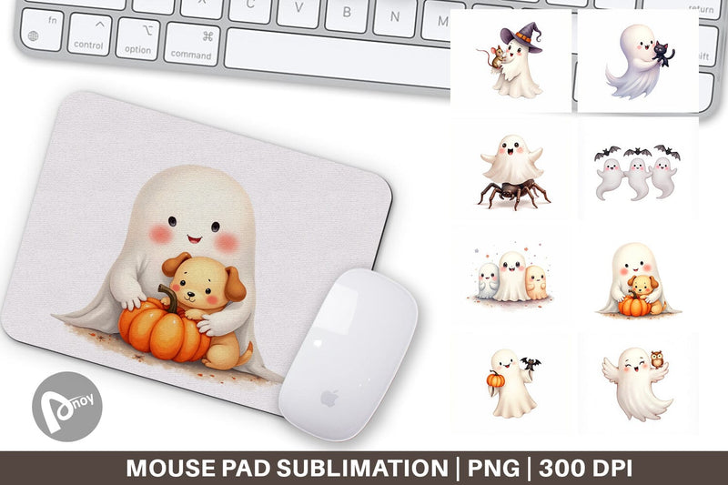 Mouse Pad Watercolor Ghost Halloween Pets Sublimation artnoy 