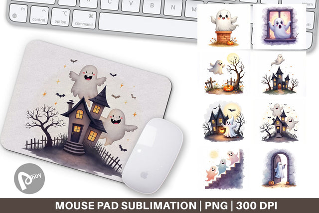 Mouse Pad Watercolor Ghost Haunted House Sublimation artnoy 