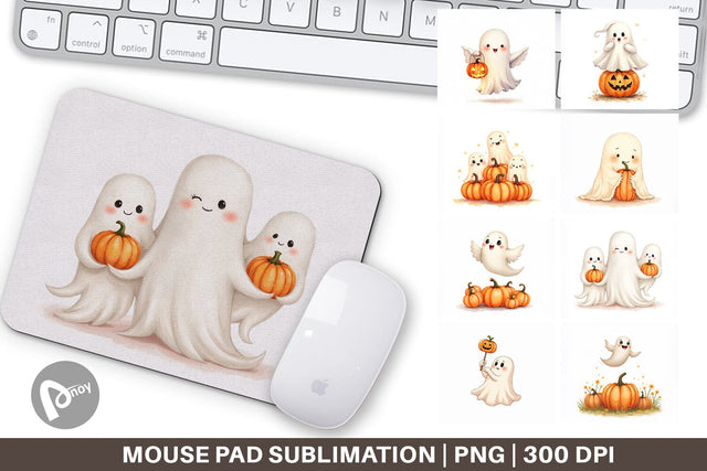 Mouse Pad Watercolor Ghost Pumpkin Friends Sublimation artnoy 