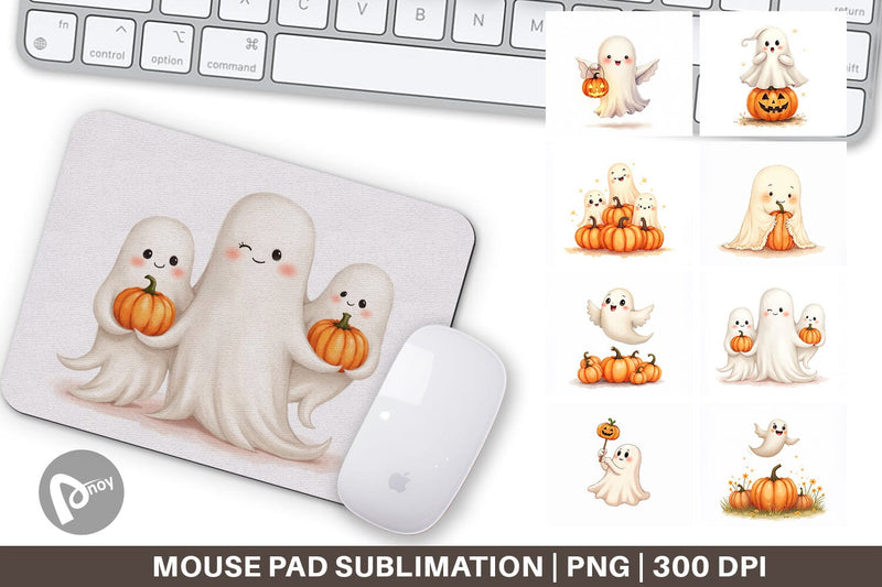 Mouse Pad Watercolor Ghost Pumpkin Friends Sublimation artnoy 