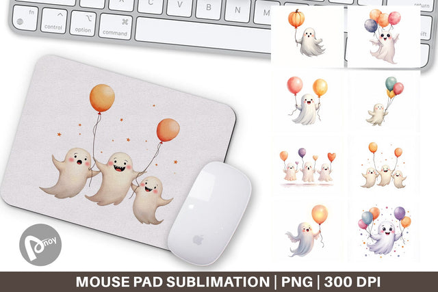 Mouse Pad Watercolor Ghost Spooky Balloons Sublimation artnoy 