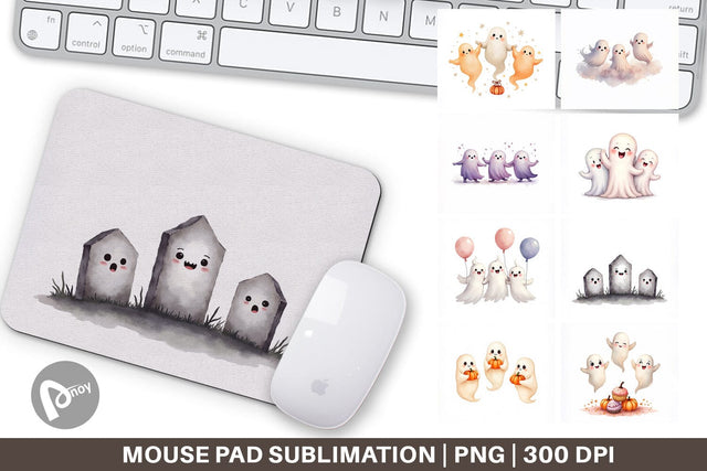 Mouse Pad Watercolor Ghost Trio Sublimation artnoy 