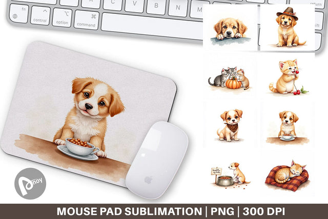 Mouse Pad Watercolor Grateful Pups Kittens Sublimation artnoy 