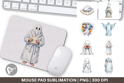 Mouse Pad Watercolor Groggy Morning Coffee Ghost Sublimation artnoy 