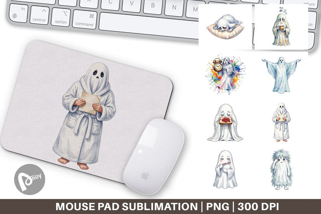 Mouse Pad Watercolor Groggy Morning Coffee Ghost Sublimation artnoy 