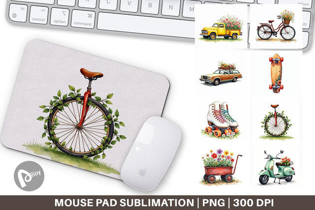 Mouse Pad Watercolor Groovy Bloom Riders 70s Floral Transport Sublimation artnoy 