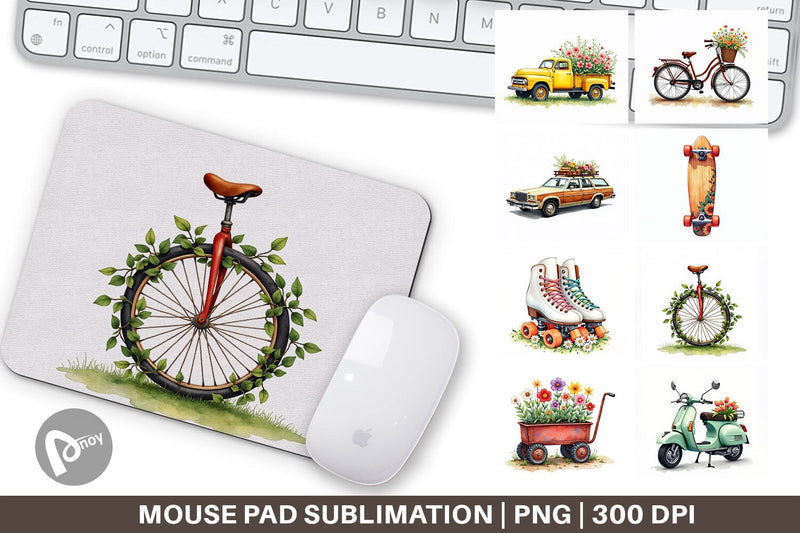 Mouse Pad Watercolor Groovy Bloom Riders 70s Floral Transport Sublimation artnoy 