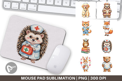 Mouse Pad Watercolor Groovy Retro Animal Nurse Sublimation artnoy 