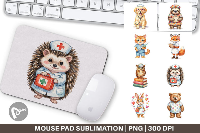 Mouse Pad Watercolor Groovy Retro Animal Nurse Sublimation artnoy 