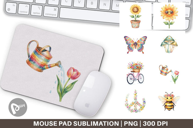 Mouse Pad Watercolor Groovy Retro Floral Garden Sublimation artnoy 