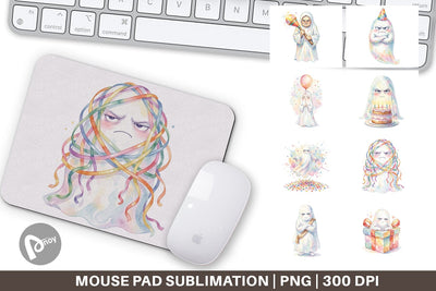 Mouse Pad Watercolor Grumpy Anti Social Ghost Sublimation artnoy 