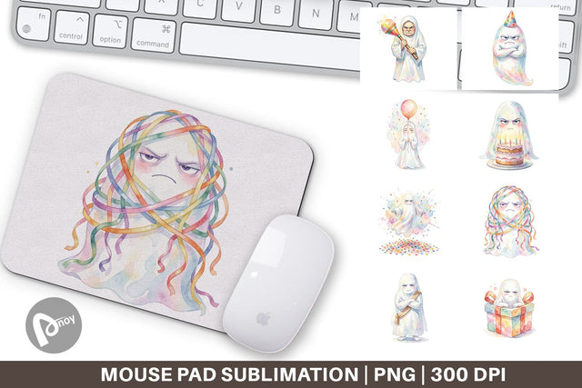 Mouse Pad Watercolor Grumpy Anti Social Ghost Sublimation artnoy 