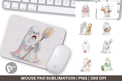 Mouse Pad Watercolor Grumpy Ghost Home Disasters Sublimation artnoy 
