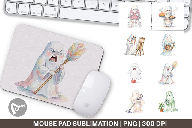 Mouse Pad Watercolor Grumpy Ghost Home Disasters Sublimation artnoy 